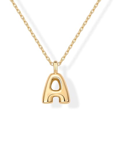 PAVOI 14K Gold Plated Dainty Chunky Bubble Initial Letter Pendant Necklace for Women | Alphabet Letter Necklace