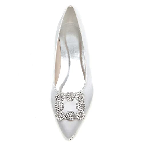 Women's Flat Comfortable Pointy Toe Satin Slip On Rhinestones Faux Work Shoes,Cute Slip On Ballet Flat2