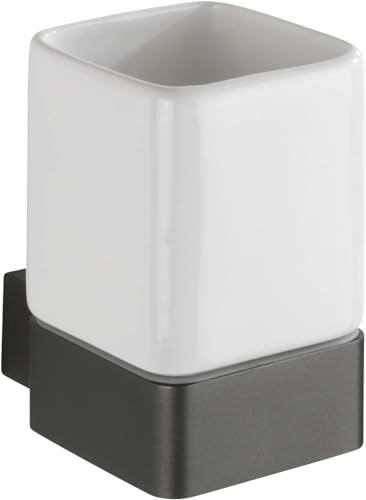 Avilia Bicchiere Portaspazzolini - Contenitore Porta Spazzolini con Supporto da Muro, in Ceramica, 7.3x10.4x10.2cm, Bianco