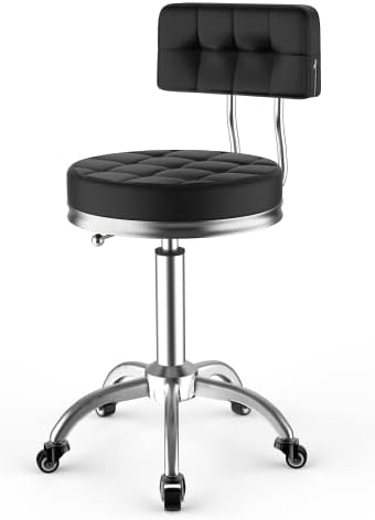 YJHome 重型 550 磅(约 249.5 千克)带靠背高度可调凳带轮子的金属沙龙液压椅,适用于梳妆台 SPA 吉他桌,黑色