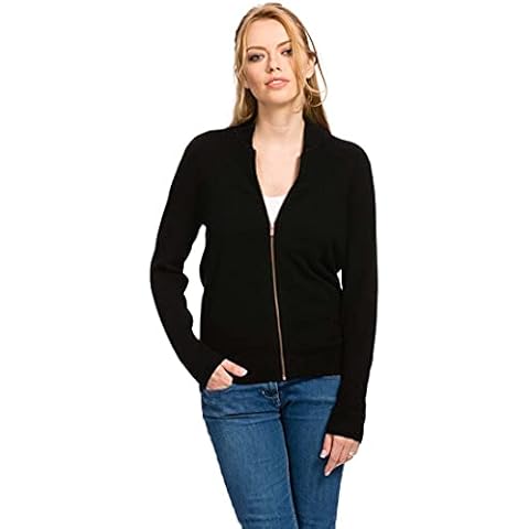 Citizen Cashmere Cardigans for Women - Pure Cashmere Full Zip Black Long Sleeve Jacket Sweater Medium Weight Cover