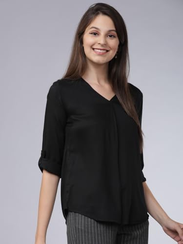 Image of Tokyo Talkies Women's Elegant Embroidered V-Neck Shirt | Long Sleeves for A Chic Look Casual | Tops for Woman | Women Tops | Stylish Top