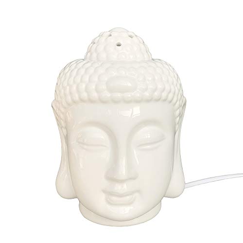 Moylor Porcelain Zen Buddha Head Status Electronic Essential Oil Warmer Scented Candle Tart Burner Night Lamp for Aromatherapy Spa Sleep Yoga