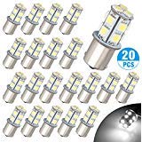 20 Pcs LED Bulbs, EEEKit BA15S 1156 Bright 7506 1141 1003 13-SMD-5050 6000K, Pure White Replacement Lamps,for Car Rear Turn Signal Lights Interior RV Camper 12V