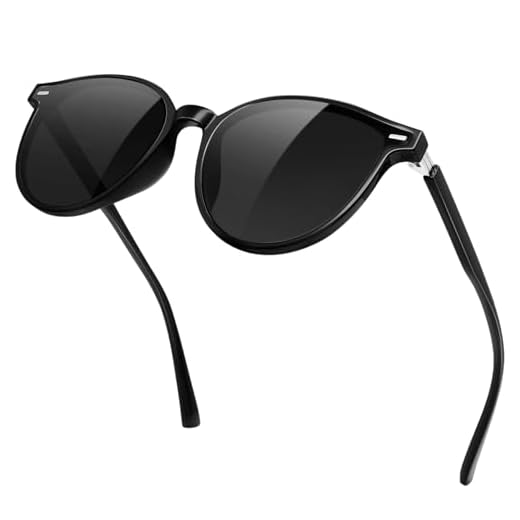 KANASTAL Óculos de Sol Escuro Feminino Polarizado UV400 Preto Redondo Osculos Mulher Elegante Vintage Clássico Black Sunglasses Women para Viagem Pesca Praia -Preto