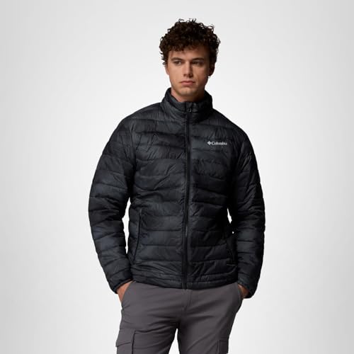 Columbia Powder Lite II Chaqueta Estampada, Tecnología Reflectante, Material Repelente al Agua, Capucha Ajustable, Bolsillos Seguros, Aislamiento Ecológico - Hombre