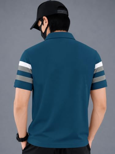 Image of Noble Monk Men's Striped Polo Neck Half Sleeve Casual T-Shirt with Regular Fit