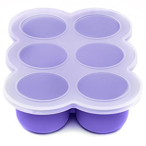 Image of WeeSprout Silicone Freezer Tray with Clip on Lid Perfect Food Storage Container for Homemade Baby Food, Vegetable, Fruit Purees, and Breast Milk (Bright Purple, Six 3 Ounce Sections)
