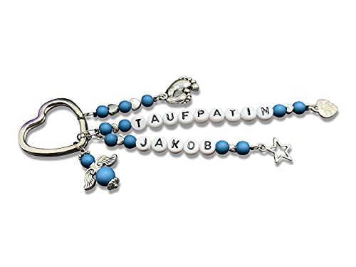 Majas Perlen Schlüsselanhänger Taufpatin Petrol Acryl 6mm mehrere Namen möglich - Edelsteine wählbar - Geschenk Taufe Taufgeschenk Patenschaft - Handmade Personalisierbar