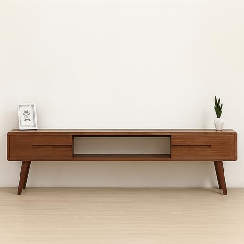 Image of Streem Solid Sheesham Wood Entertainment Floating Tv Unit for Living Room | Media Tv Cabinet | Open Shelf & 2 Door Drawer Storage (100 CM TV Unit, Floor Mount)