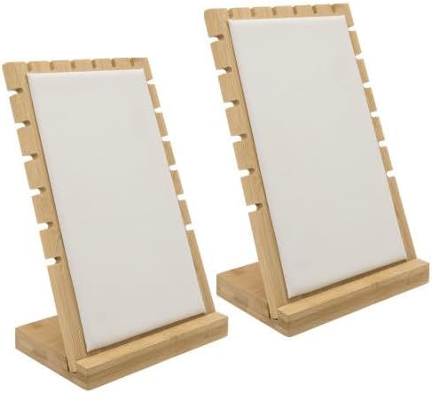 MyGift necklace display standMyGift 2-Pack Bamboo Jewelry Display Stands with PU Panel & Multi-Rung Design – Detachable Bases, Non-Scratch Surface jewelry display for vendors, - Image 9
