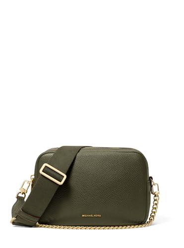 Michael Kors Bryant Medium Double Zip Chain Camera Crossbody Bag, Gold-Tone Hardware/Pebble Leather/Ivy