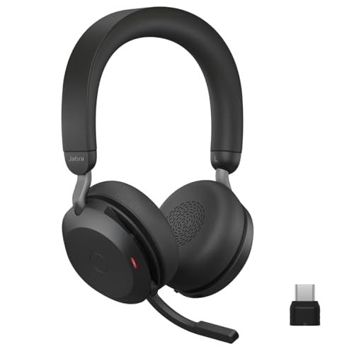 Jabra Evolve2 75 PC Wireless Headset with 8-Microphone Technology - Dual Foam Stereo Headphones with Adjustable Advanced Active Noise Cancelling, USB-C Bluetooth Adapter and UC Compatibility - Black