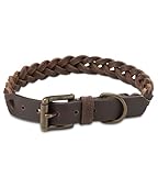 Fettleder Hunde Halsband geflochten – Robustes Lederhalsband aus Handarbeit – hochwertiges Büffel-Leder Halsband Clarissa (L (42.0-51.0cm))