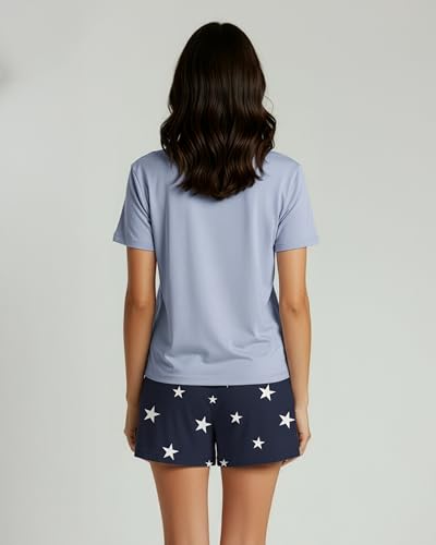 Image of 2 Pack Women's Pajama Set Shorts Lounge PJ Short Sleeve Two Piece Matching | Available In Plus Size, Short Sleeve, Soft, Pijamas De Mujer, Cute, Comfy,Matching, PJS, Sleep, Cooling, Nightwear, Summer