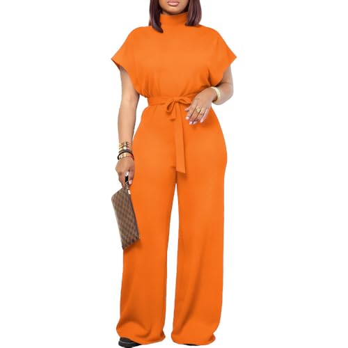 Ulovmi Womens Jumpsuits Dressy Formal Elegant Wide Leg Romper Jumpsuit Wedding Guest Party Cocktail One Piece Outfits Orange A XL