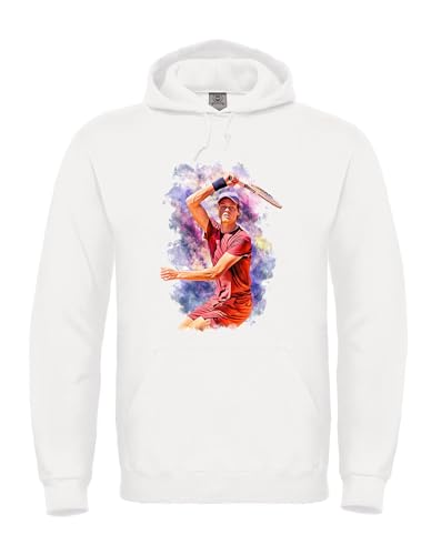 MAGLIERIA CONFORTI Felpa con Cappuccio di Sinner - Tennis Invernale Unisex Uomo Donna Bambino Ragazzo (IT, Testo, L, Regular, Regular, Bianco)