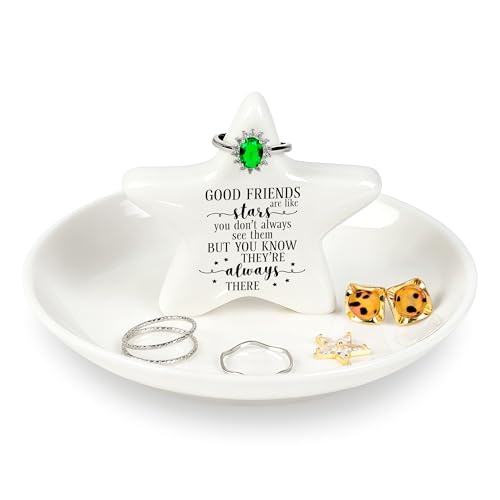 PUDDING CABIN Best Friend Gift - Good Friends are Like Stars Ceramic Jewelry Dish, Star-Shaped Ring Holder for Vanity, Friendship Gift for Women, BFF, Sister