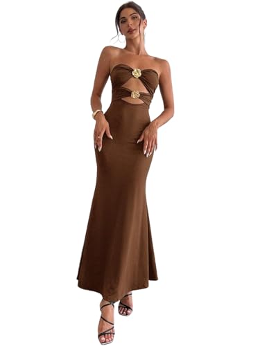 Image of SKAYS Women's Summer Dress Strapless Tube Top Cut Out Bodycon Maxi Dress Backless Going Out Casual Elegant Party Dresses