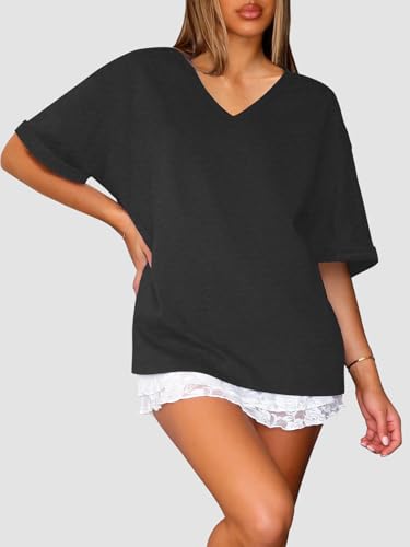 ATHMILE Womens Oversized T Shirts Loose Fit V Neck Short Sleeve Summer Casual Blouse 2025 Y2K Tee Tops4