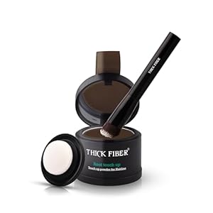 THICK FIBER Root Touch Up Powder – Water & Sweat Resistant Hair Loss Concealer Set for Thinning Hair Women, Includes Brush (Dark Brown)