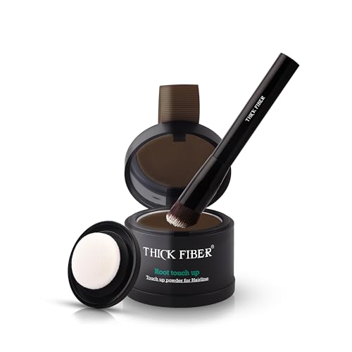 THICK FIBER Root Touch Up Powder - Water & Sweat Resistant Hair Loss Concealer Set for Thinning Hair Women, Includes Brush (Dark Brown)