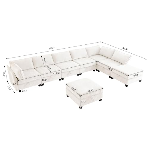 Image of ORRD Oversized Modular Sectional Sofa Set, Convertible U Shaped Couch with Storage, 8 Seater Sofa Modular with Ottomans and Reversible Chaise for Living Room, Office (Beige)