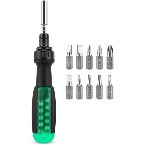 10-in-1 Ratchet Screwdriver Set - Precision Multi-bit Slotted/Pozi/Torx Screw Drivers