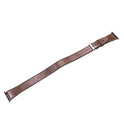 renna authentic leather Compatible replacement strap for Versa 3 / Sense Sport genuine leather watch strap, handmade (gold connector, double tour dark brown band)