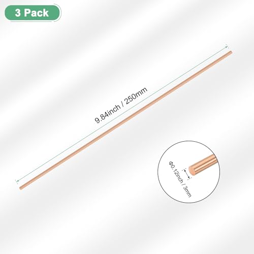M METERXITY 3er-Pack Kupfer-Rundstange 3mm Durchmesser 9.84 Zoll Länge T2 Lager Massivstange Drehmaschine Stange für Metallhandwerk DIY/Gartenbau/Industrie/Dekoration Reine Kupferröhre