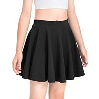 KEREDA Girls School Pleated Skirt, Elastic High Waist Kids Skater Skirts, Breathable Plain Dress Black for Children 8-13 Years