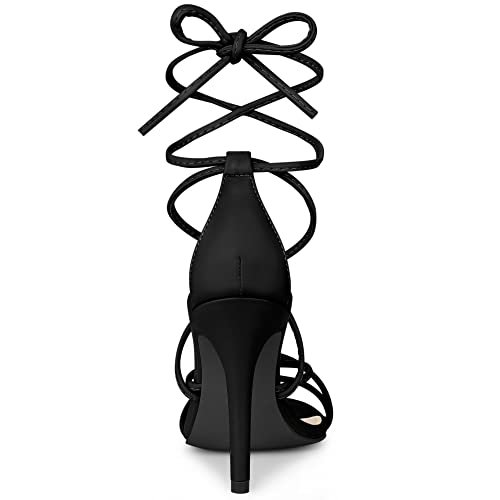 Allegra K Allegra K Women's Strappy Heels Lace Up Stiletto Black Heel Sandals 7 M US