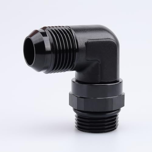 Image of AC PERFORMANCE Black Aluminum 90 Degree -12 AN Male Flare to -12 AN Male Swivel Fitting Adapter With AN12 O-ring ORB Port