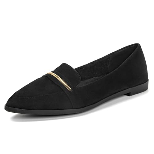 Image of Pointy Toe Penny Loafers for Women Dress Office Work Flats Shoes | Comfortable Women's Faux Suede Leather Slip On Flat Loafers for Driving Business Casual Cute Ballet Shoes
