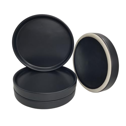 Plant Saucer Pot Tray Planter Saucers 4 in, 5 6 7 8 9 10 11 12 Inch Black 4 Pack for Indoors Outdoor, Durable Sturdy Ceramic Flower Drainage Tray for Glazed Pots Base ((4.5"/4.1"-Black)