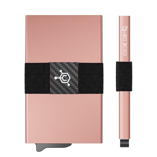 CODE 118 Wallet for Men - Slim Minimalist Aluminum Smart Wallet with RFID Blocking - Compact cash and Credit card holder with Pop Up Ejector (Classic, Rose Gold)