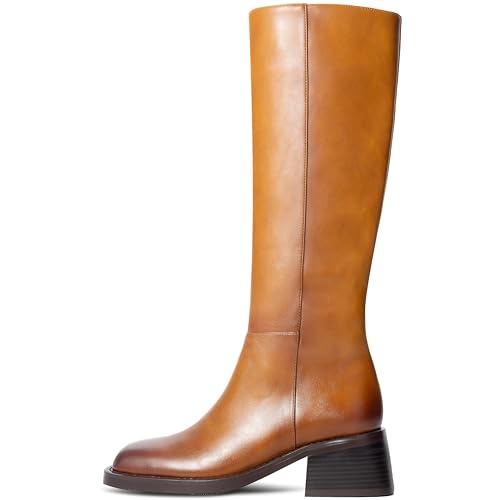 Knee High Boots Women Faux Leather Boots Low Heel Square Toe Side Zipper Fall Long Tall Boots For Women2