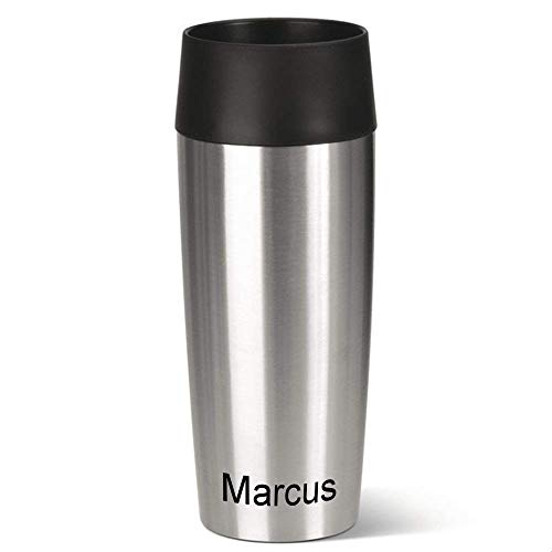 Emsa Isolierbecher MIT GRAVUR (z.B. Namen) 360ml TRAVEL Mug Edelstahl mit persönlicher Rundgravur, Travelmug Kaffee & Tee Thermo to-go-Becher mit Quick Press Verschluss 100% auslaufsicher