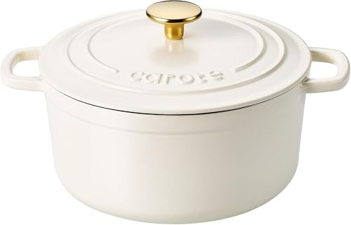 Image of CAROTE 4.7 Litre Enameled Cast Iron Dutch Oven with Lid - Biryani Pot | Gas & Induction Compatible | Oven Safe up to 260C | Even Heat Retention | White