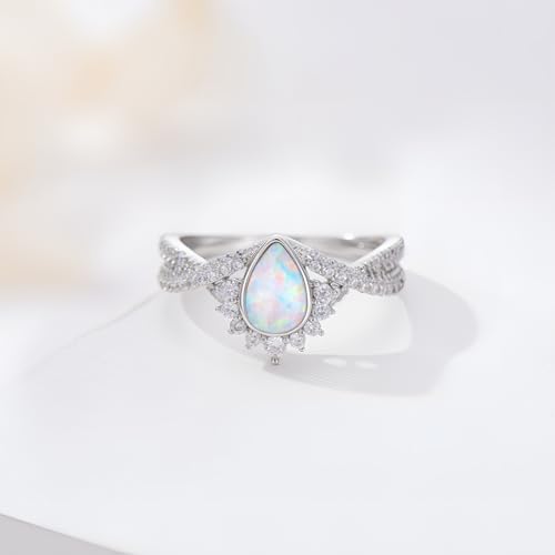 1 Carat (ctw) Pear Shaped Opal Engagement Rings for Women 925 Sterling Silver Infinity Genuine Opal Rings with 5A Cubic Zirconia for Wedding Anniversary3