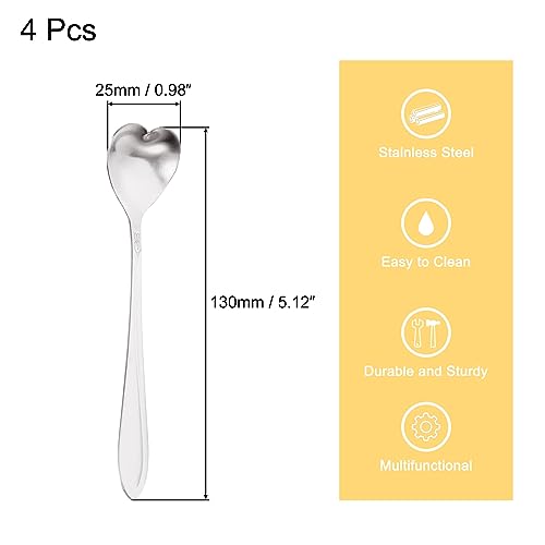 uxcell 4Pcs Stainless Steel Flower Spoons 5 Inch Heart Shape Coffee Spoon Small Teaspoon Dessert Spoon for Espresso Sugar Cake Silver - Image 2