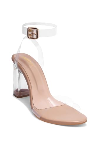 Transparent Block Heels for Women and Girls – Clear Heels, Nude Heels for Women, Stylish Block Heel Sandals for Party, Evening & Casual Wear
