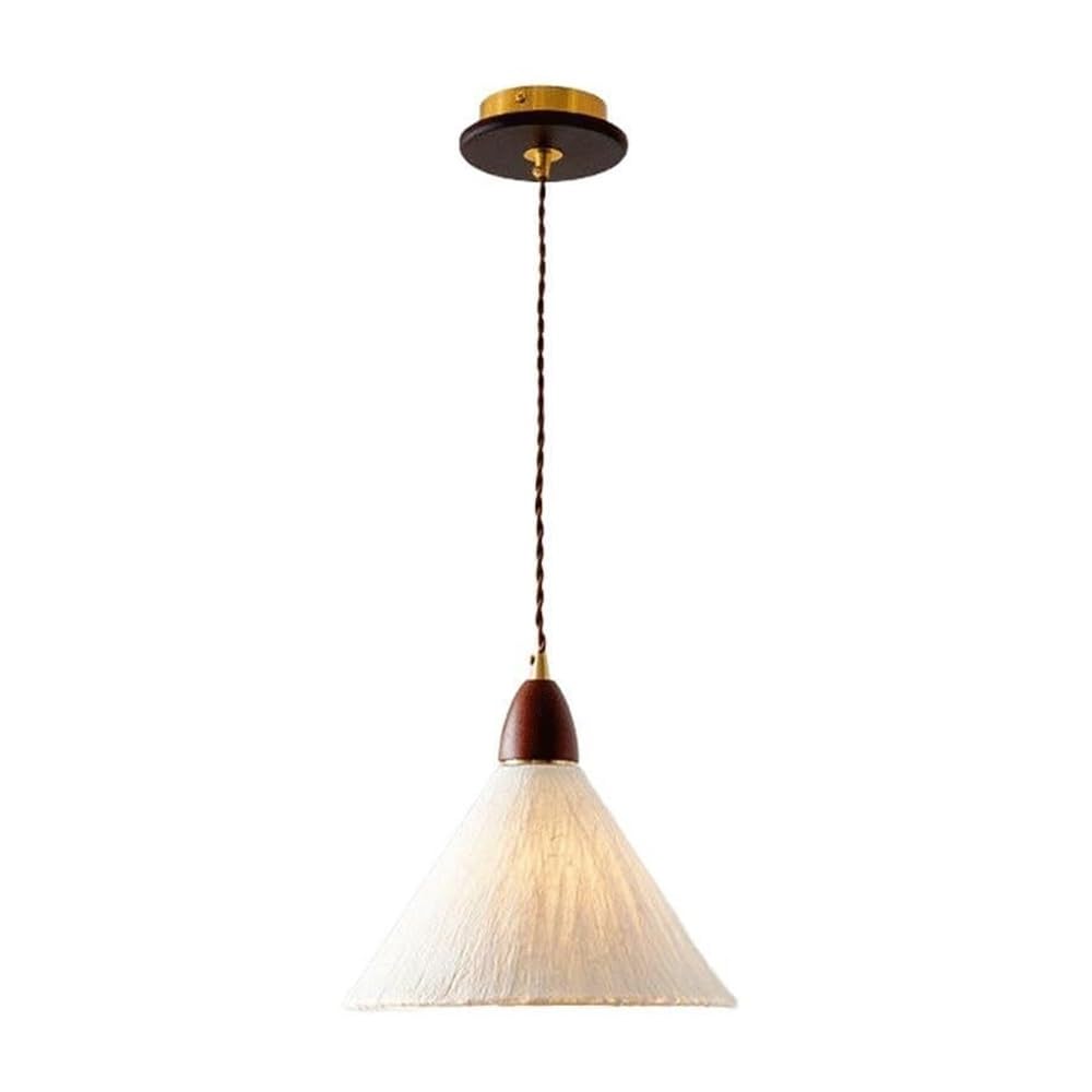 ITOSUI Nordic Wood Paper Pendant Light Conical Shade Mid Century Modern Hanging Lamp for Kitchen Island Dining Room Bedside 9.8-Inch Walnut Brass Fixture E26 59.1" Cord