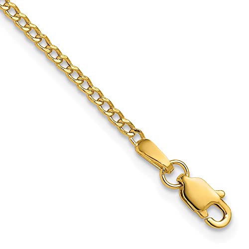 14K Yellow Gold 1.85mm Semi-Solid Curb Chain Bracelet 7" to 8"3