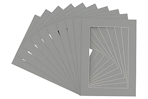 Pack of TEN 12x16 Mats Bevel Cut for 8x10 Photos - Acid Free Mid Grey Precut Matboards For Pictures, Photos, Framing - 4-ply Thickness