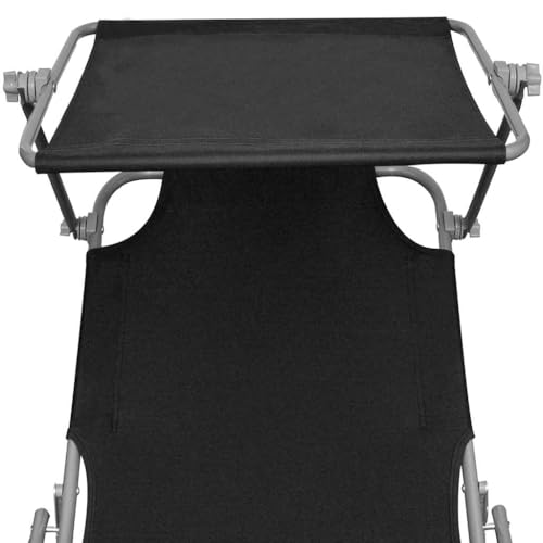 Chaise longue d'extérieur pliante en acier noir avec auvent réglable - 5