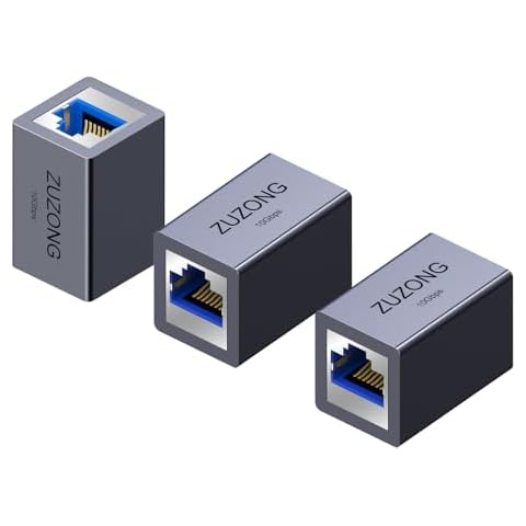 ZUZONG 10GB RJ45 Coupler Ethernet Coupler, 10Gbps in Line Coupler for Cat8/Cat7/Cat6a/Cat6/Cat5e/Cat5 Ethernet Cable Extender Adapter for PC Router Modem PS5 Xbox Female to Female (3 PCS Cover
