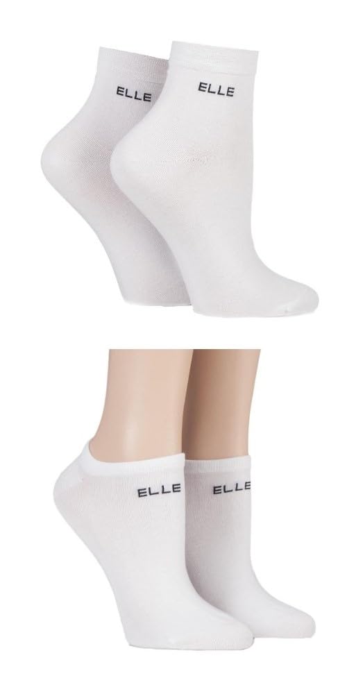 Elle Women's Anklet/No Show White Patterned And Plain Assorted Sock Styles Including S, No Show, Trainer And Regular Bamboo Socks In A Multipack Of 4 4-8
