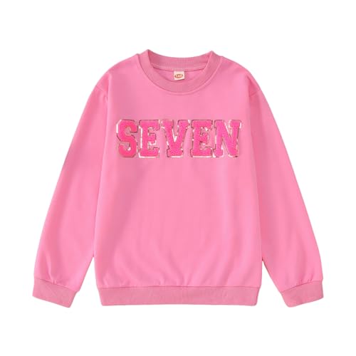 Toddler Baby Girls Birthday Outfit 2nd 3rd 4th 5th 6th 7th Bday Party Sweatshirt Chenille Patch Long Sleeve Shirt