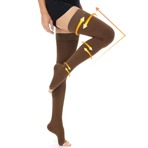 beister Calze a compressione medica a punta aperta, 15-20 mmHg, per donne e uomini, calze a compressione graduata con fascia in silicone a pois, supporto a pressione circolante, per vene varicose,